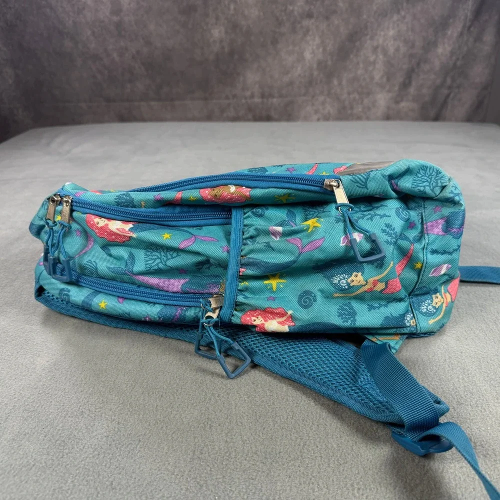 Kids Mermaid Print Backpack Teal Blue School Bag with Reflective Safety Patches